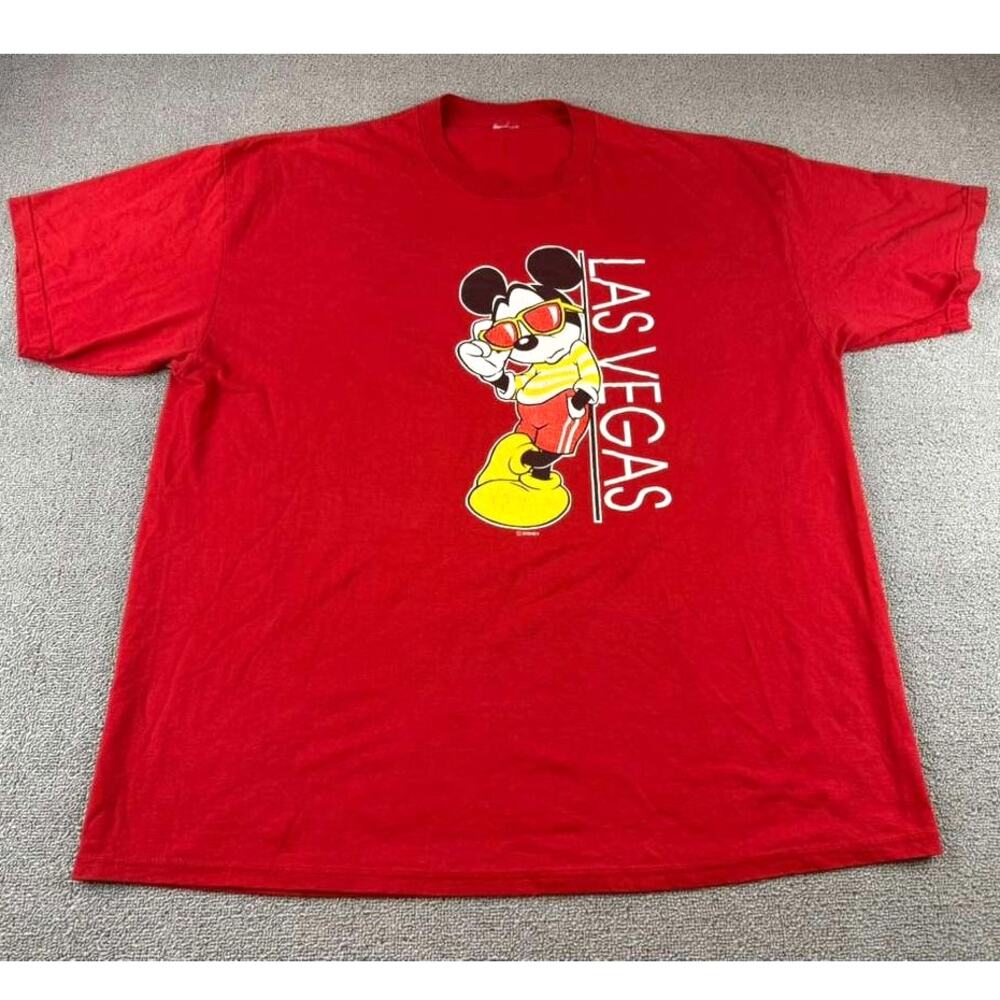 Vintage Disney Men's Size XXL Red Mickey Mouse Las Vegas T Shirt Graphic